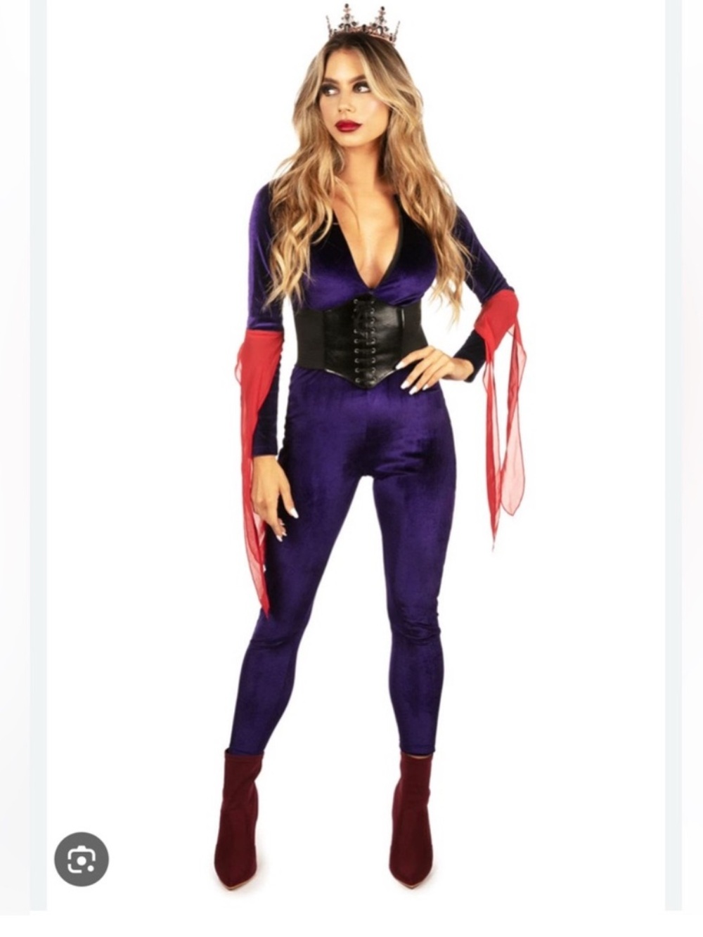 Tipsy Elves Evil Queen Purple Jumpsuit Costume with Red Sleeve Accents
